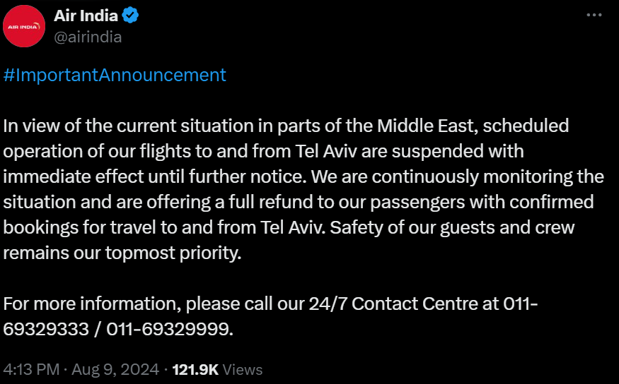 air india notice on middle east 